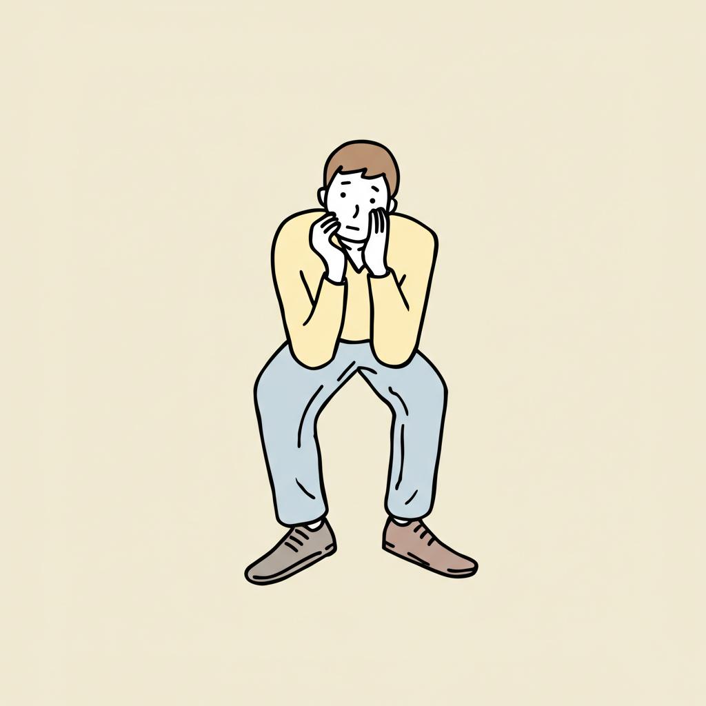 Illustration of a man sitting alone, looking thoughtful or slightly worried