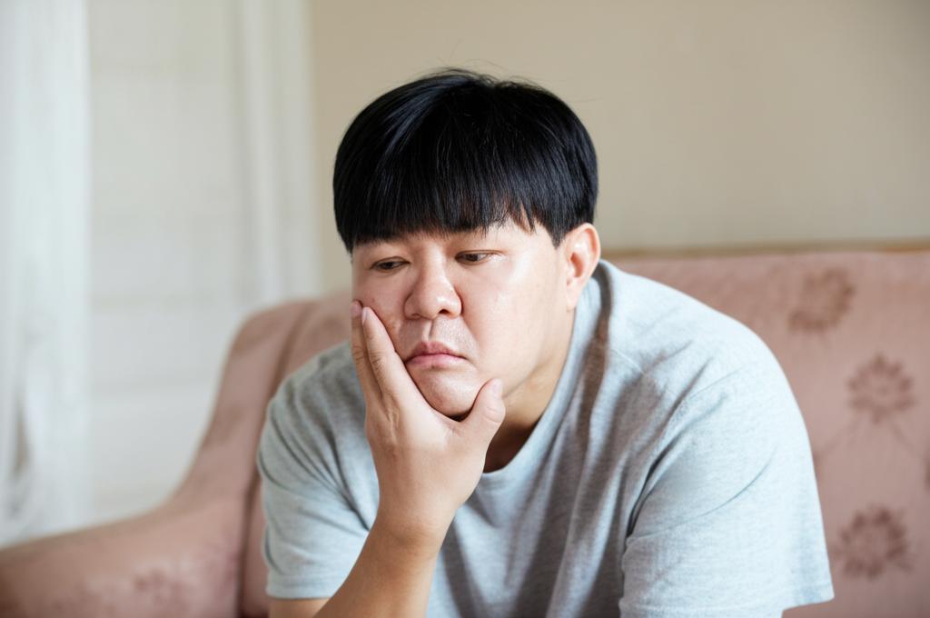 A man looking thoughtful or slightly stressed, perhaps sitting alone, representing the feeling of declining vitality and its impact on mood.