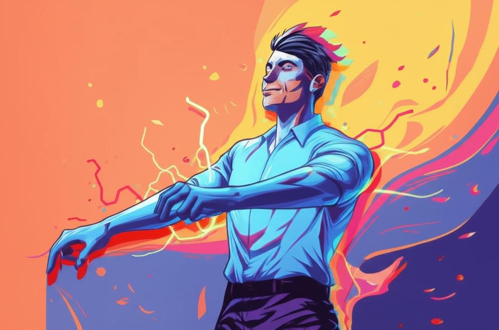 Illustration of a man regaining energy and confidence, vibrant colors, positive transformation