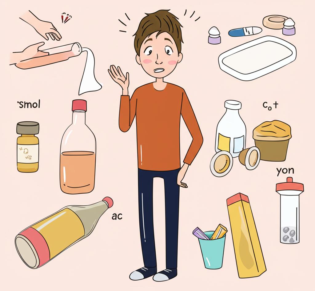 Illustration of a man looking frustrated, trying various ineffective remedies