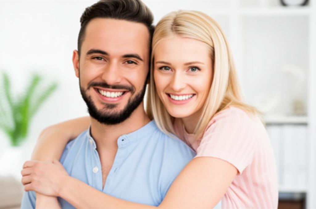 man smiling confidently embracing his partner