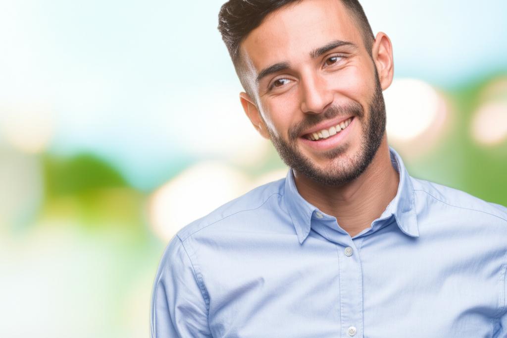 Man looking confident and smiling after overcoming a challenge.
