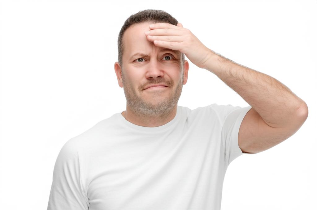 A man looking relieved and confident, perhaps with a subtle smile, suggesting improved well-being.