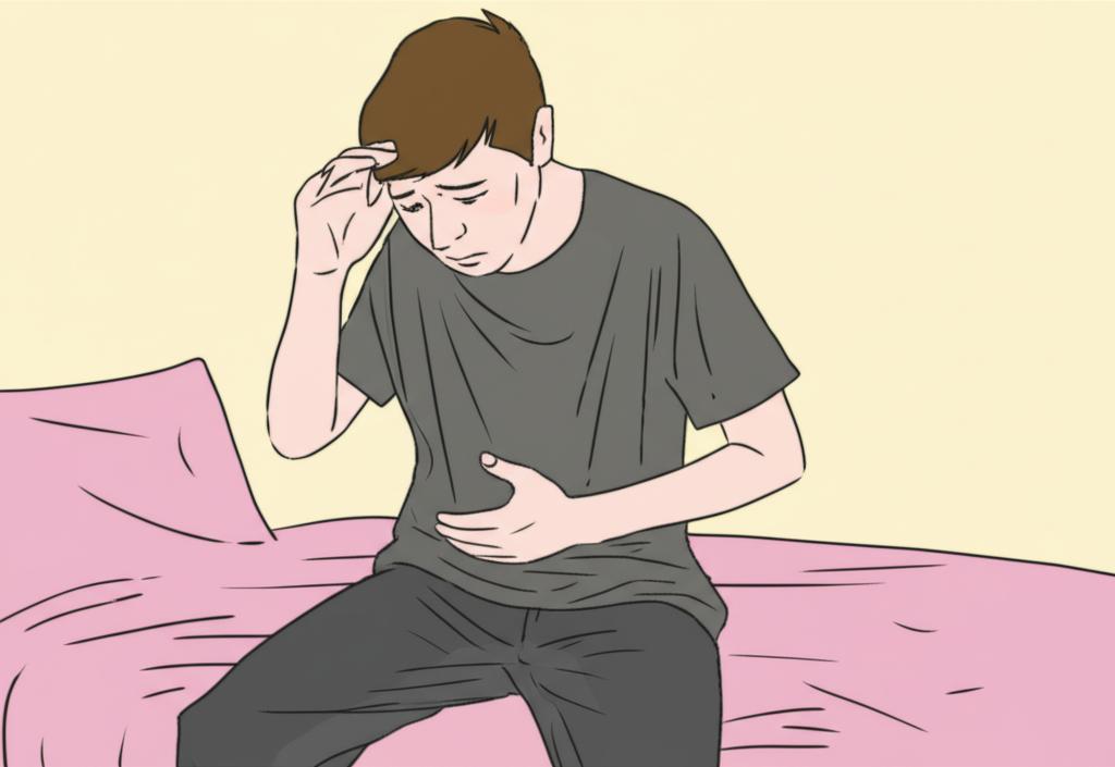 Illustration of a man experiencing discomfort after intimacy, looking concerned.