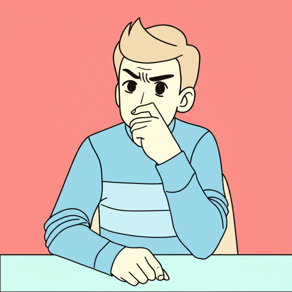 Man sitting at a desk with a concerned expression, thinking about health issues, digital art
