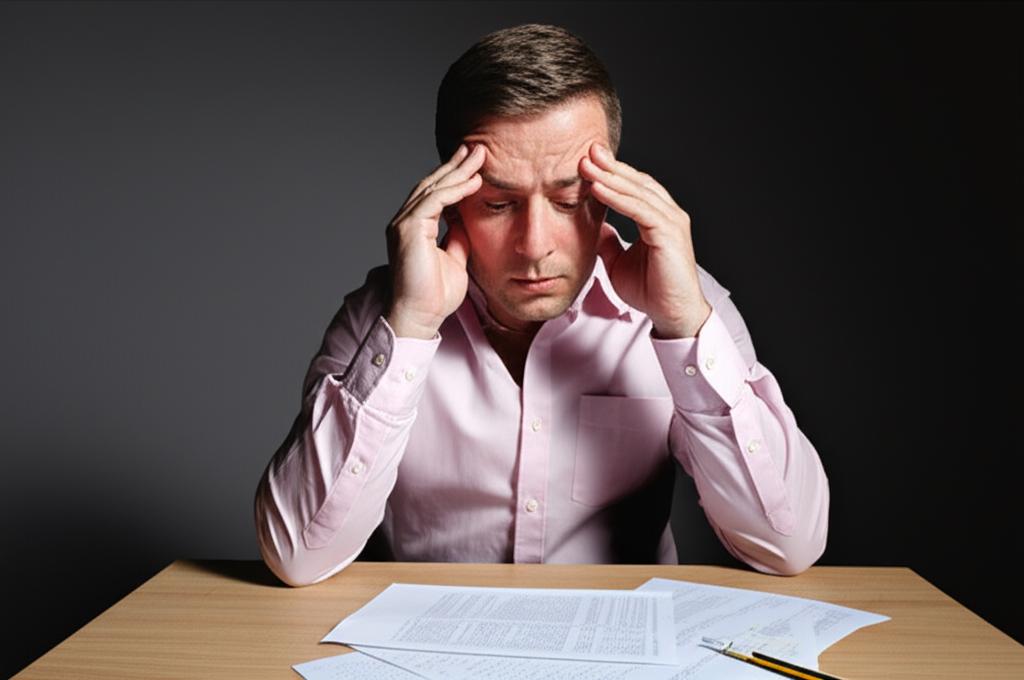 man feeling tired and stressed from work, maybe needing to use the restroom frequently