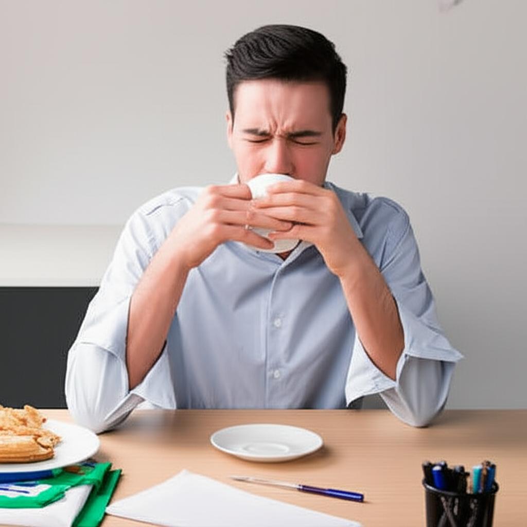 stressed office worker drinking coffee looking tired
