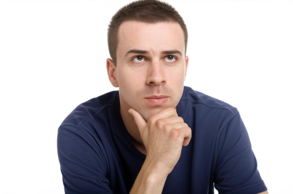 A man looking thoughtful or slightly concerned, sitting alone, representing introspection about his vitality issues.