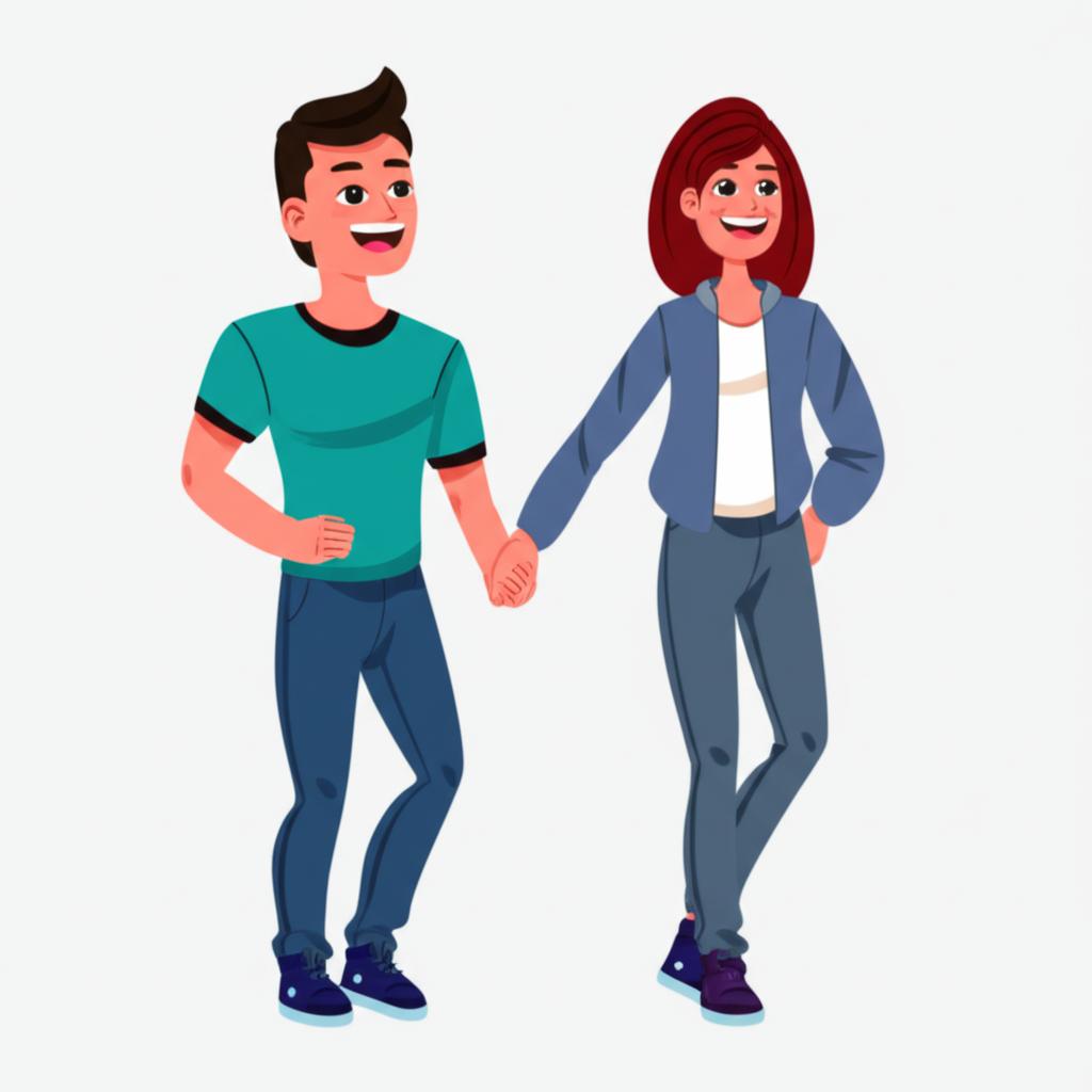 Illustration of a happy couple holding hands, looking energetic and connected