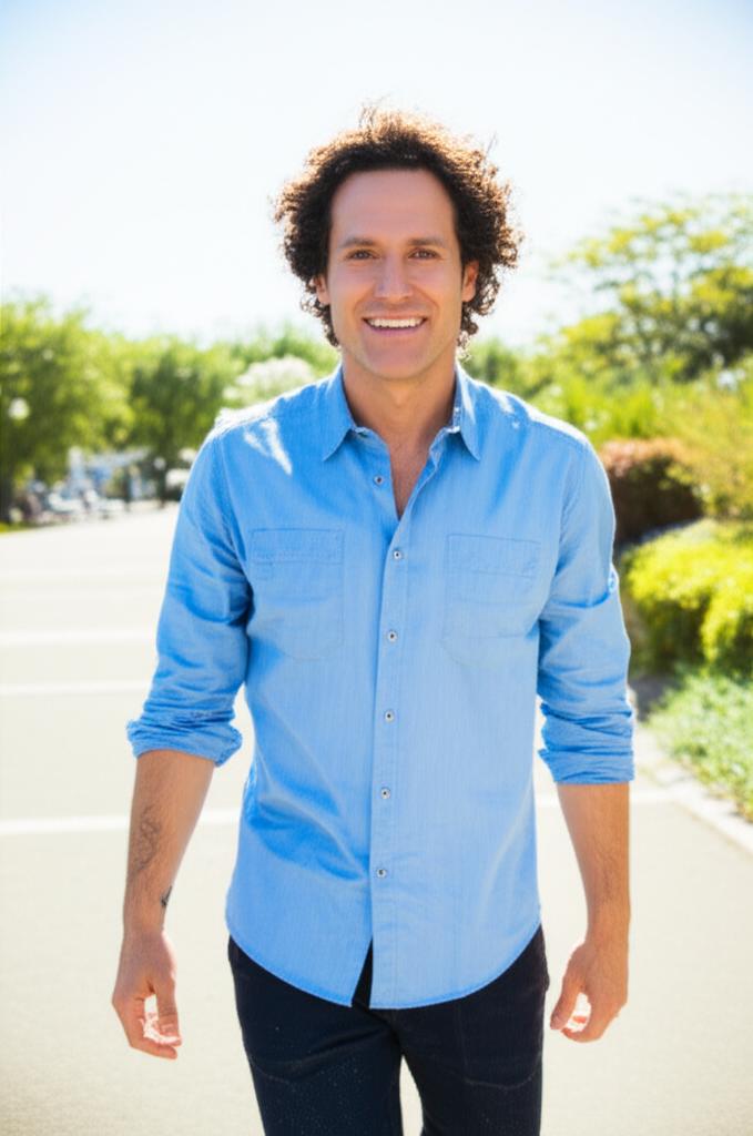 AI prompt: Happy man smiling and walking outdoors, looking healthy and confident