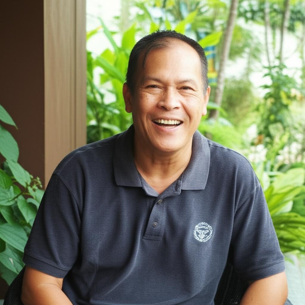 AI prompt: A confident and happy Indonesian man in his late 50s, looking healthy and vibrant, perhaps enjoying a hobby or spending time outdoors, realistic photo