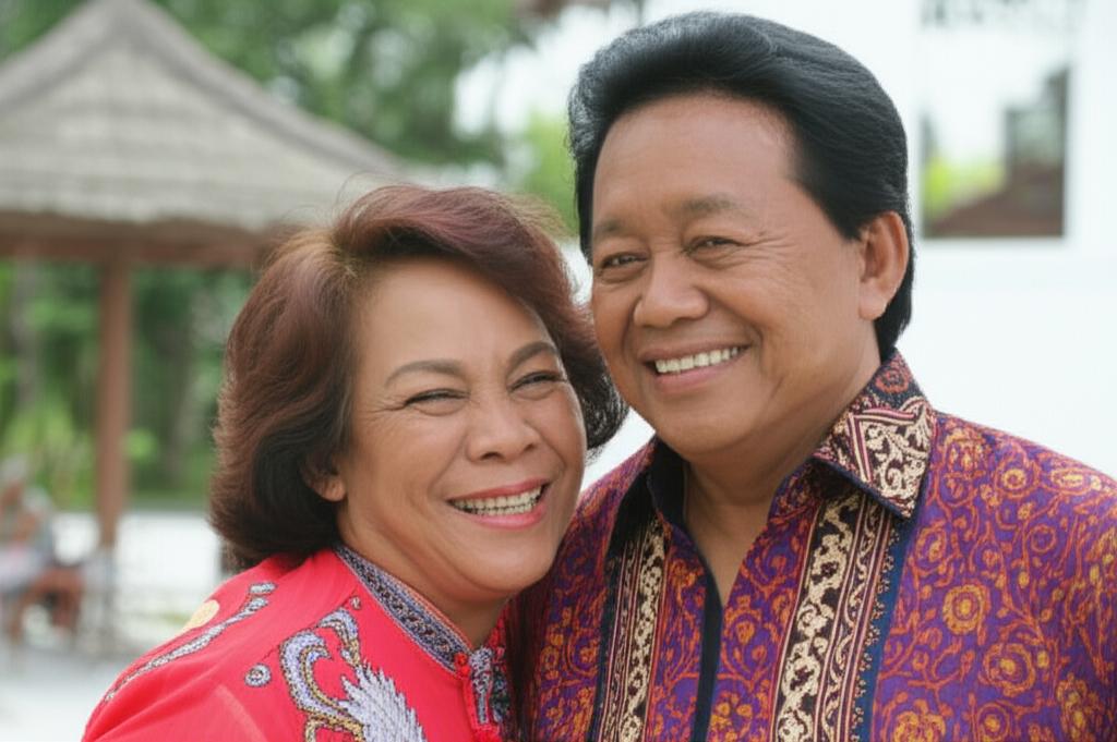 Happy middle-aged Indonesian man with his partner