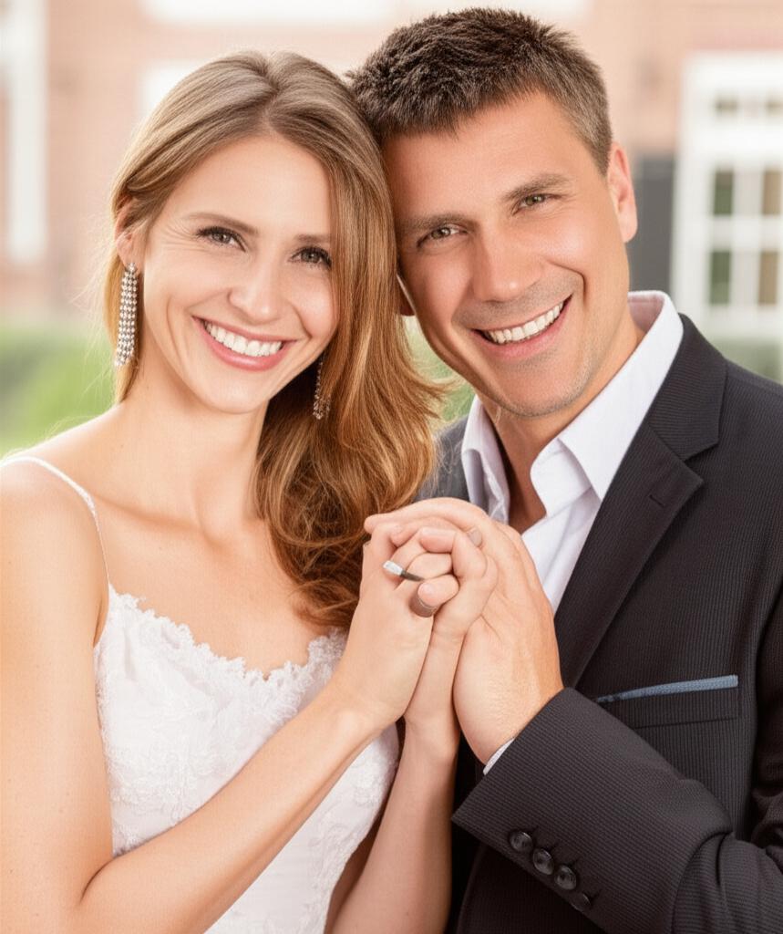 A happy married couple smiling and holding hands, representing improved relationship