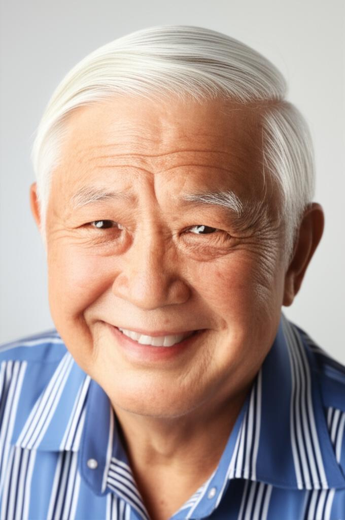 happy and energetic senior asian man smiling in the morning, realistic photo