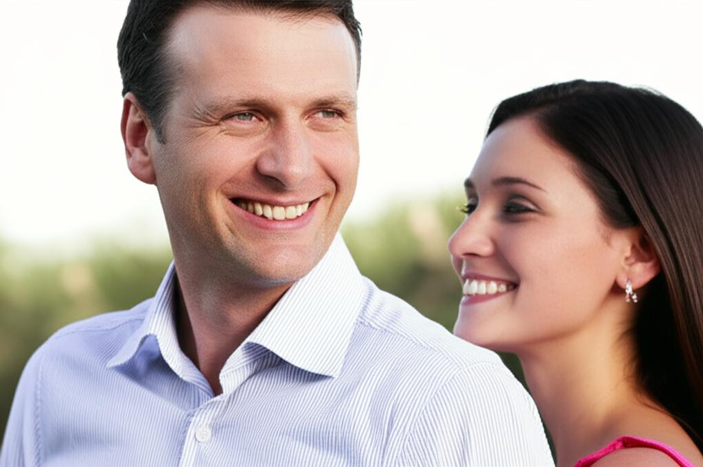 man looking energetic and happy with his partner