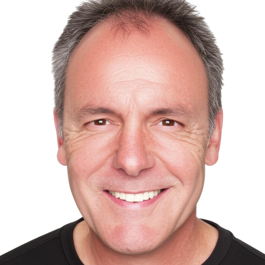 A middle-aged man smiling confidently, perhaps looking healthier and more energetic, representing positive change after using a supplement.