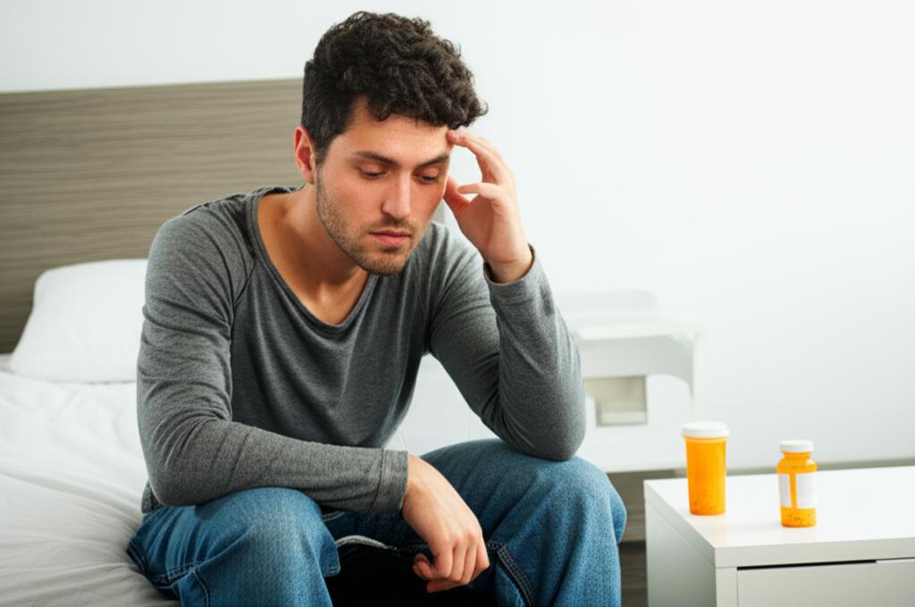 man feeling drained after using medication