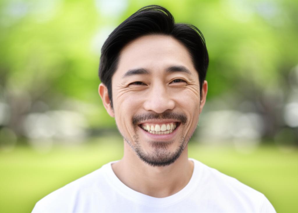 middle-aged asian man looking healthy and energetic